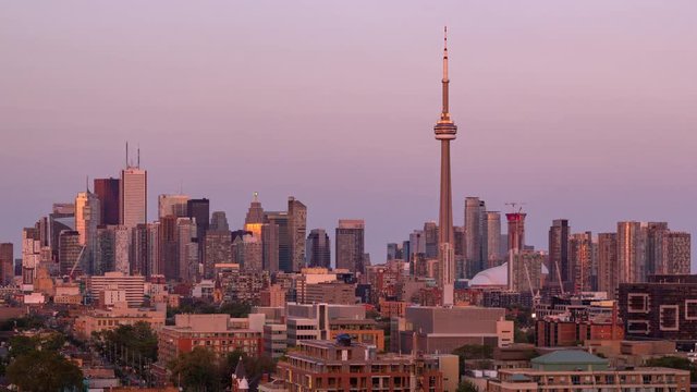 4K Timelapse Sequence of Toronto, Canada - Close up sunset of Toronto s skyline from Queen Street West