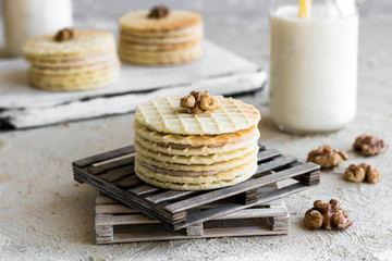 Waffle cookies with milk