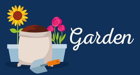 garden banner sunflower roses flower shovel and sack soil vector
