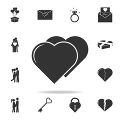 two hearts icon. Love or couple element icon. Detailed set of signs and elements of love icons. Premium quality graphic design. One of the collection icons for websites