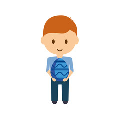 cartoon boy holding a easter egg over white background colorful design vector illustration