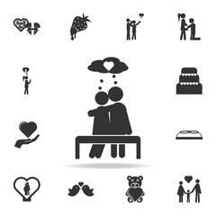 Couple of lovers talk love in heart speech bubbles icon. Detailed set of signs and elements of love icons. Premium quality graphic design. One of the collection icons for websites