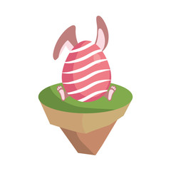striped easter egg in the grass  over white background colorful design vector illustration