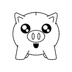 flat line uncolored kawaii piggybank sticker over white background  vector illustration