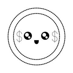 Fototapeta premium flat line uncolored kawaii coin sticker vector illustration