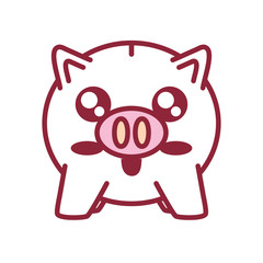flat line colored kawaii piggybank over white background  vector illustration