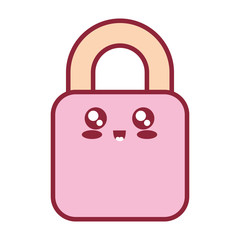 flat line colored kawaii  padlock over white background vector illustration