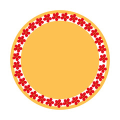 colored round frame of red flowers  on yellow background   vector illustration