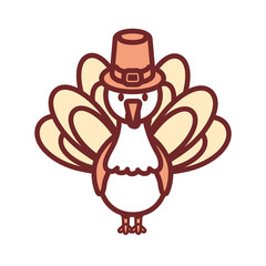 flat line colored turkey  thanksgiving over white  background vector illustration