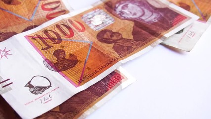 Close up view of Macedonian money in slow motion
