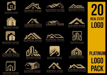 Luxury Real Estate Logo Set, Creative House Logo Collection, Abstract Buildings Logo Set. Vector Illustrator Eps.10