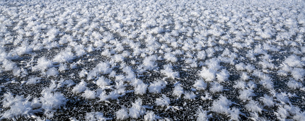 ice crystals on a frozen lake