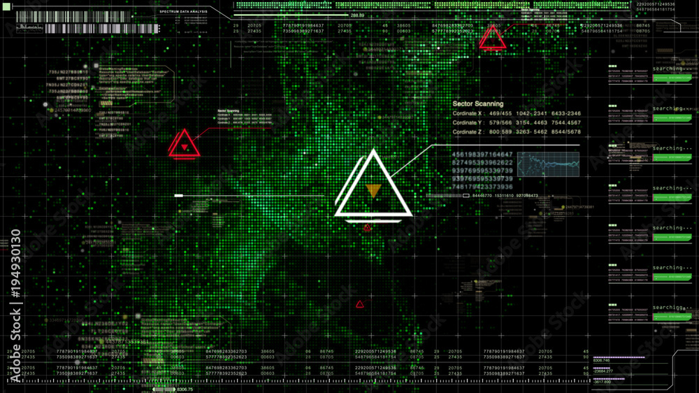Leinwandbilder Military head up display targeting and tracking enemy in digital cyber space particles background