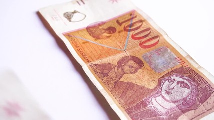 Close up view of Macedonian money in slow motion