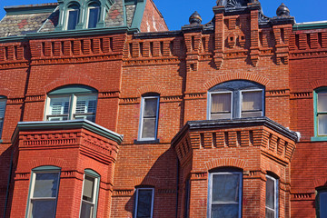 Historic houses in Washington DC downtown. Architectural elements of residential buildings in US...