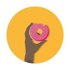 Illustration of hand holding donut