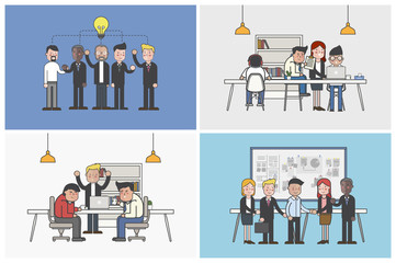 Collection of illustrated office workers in various daily situations