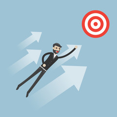 Upwards. Businessman flying between arrows. Concept business illustration