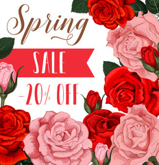 Vector rose flowers poster for spring season sale