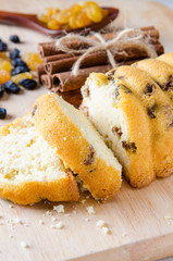 Sweet bread with raisins baked for christmas 