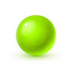 Realistic glass sphere with shadows, reflection of sky in mirror surface of green pearl - 194932595
