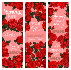 Rose flower banner for Spring holiday celebration