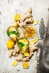 Ginger tea with honey and lemon.