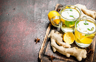 Ginger tea with mint and citrus.