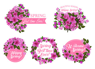 Spring season holiday icon with pink flower frame