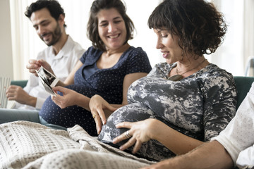 Pregnant support group meetup in a house