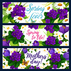 Spring flower with butterfly greeting banner