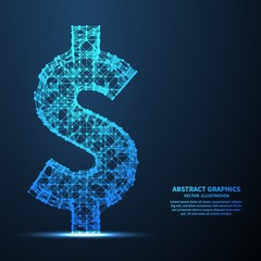 Abstract dollar sign, vector illustration. Network connections with points and lines. Abstract technology background.