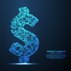Abstract dollar sign, vector illustration. Network connections with points and lines. Abstract technology background.