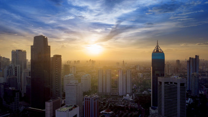 Aerial view of Jakarta Central Business District area at sunrise