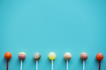 Flat lay of lollipops isolated