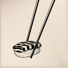 Illustration of sushi with chopsticks