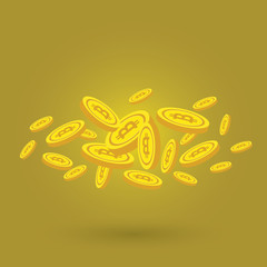 Golden Bitcoins and New Virtual money concept, 3d rendering isolated on white background. Stacks of many gold coins with icon