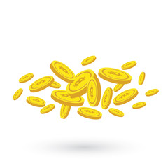 Golden Bitcoins and New Virtual money concept, 3d rendering isolated on white background. Stacks of many gold coins with icon