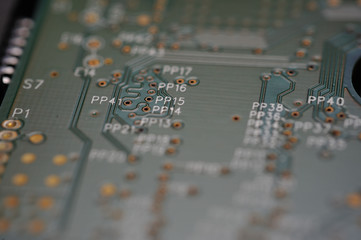 Close up computer electronic circuit board 