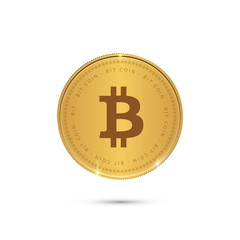 Bitcoin. Physical bit coin. Digital currency. Cryptocurrency. Golden coin with bitcoin symbol isolated on white background