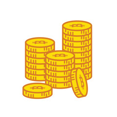 Golden Bitcoins and New Virtual money concept, 3d rendering isolated on white background. Stacks of many gold coins with icon