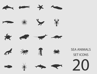 Sea animals set of flat icons. Vector illustration