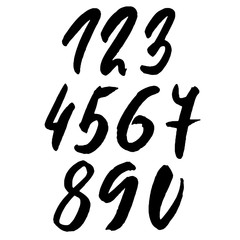 Set of calligraphic ink numbers. Textured brush lettering. Vector illustration.
