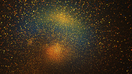 Fototapeta na wymiar Abstract glittering golden and blue particles. Digital fractal art. 3D rendering.