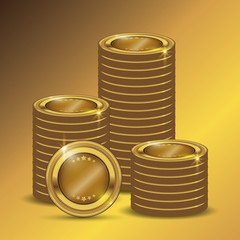 Blank Gold Coin stacks in white background
