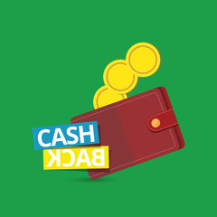 vector cash back icon with golden coins and wallet isolated. cashback or money refund label for banners and web sites