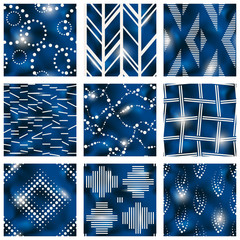 Set of blue batik patterns