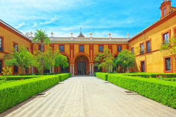 Fototapeta na wymiar View of inner patio Patio de la Monteria of the Royal Alcazar of