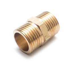 Brass Fittings for Steel Pipe isolated on white background.