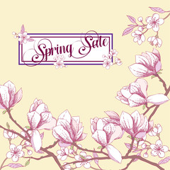 Background with magnolia and cherry blossom tree